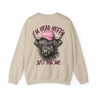 Head Heffa Highland Cow, Front & Back Print – Gildan Heavy Blend | Trendy Women’s Soft Sweatshirt. Direct to Garment. Printed & Shipped in the USA. Unisex Sizes.
