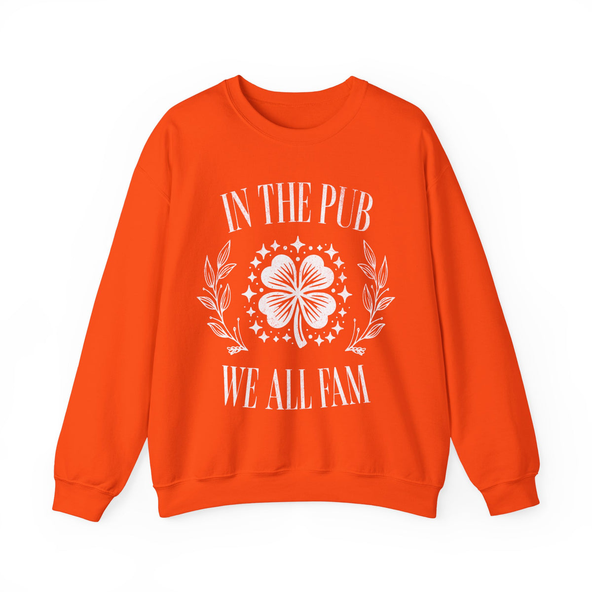In the Pub We All Fam, Vintage – Gildan Heavy Blend | Trendy Women’s and Men's Soft Sweatshirt. Direct to Garment. Printed & Shipped in the USA. Unisex Sizes.
