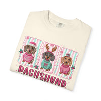 Dachshund Through the Snow - Comfort Colors | Trendy Women's T-Shirt. Direct to Garment. Printed & Shipped in the USA. Unisex Sizes.