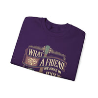 What a Friend We Have in Jesus, Guitar Vintage – Gildan Heavy Blend | Trendy Women’s Soft Sweatshirt. Direct to Garment. Printed & Shipped in the USA. Unisex Sizes.