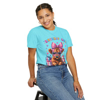 Birthday Girl, Highland Cow - Comfort Colors | Trendy Women's T-Shirt. Direct to Garment. Printed & Shipped in the USA. Unisex Sizes.