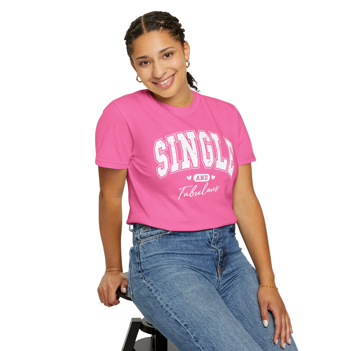 Single and Fabulous - Varsity - Comfort Colors | Trendy Women's T-Shirt. Direct to Garment. Printed & Shipped in the USA. Unisex Sizes.