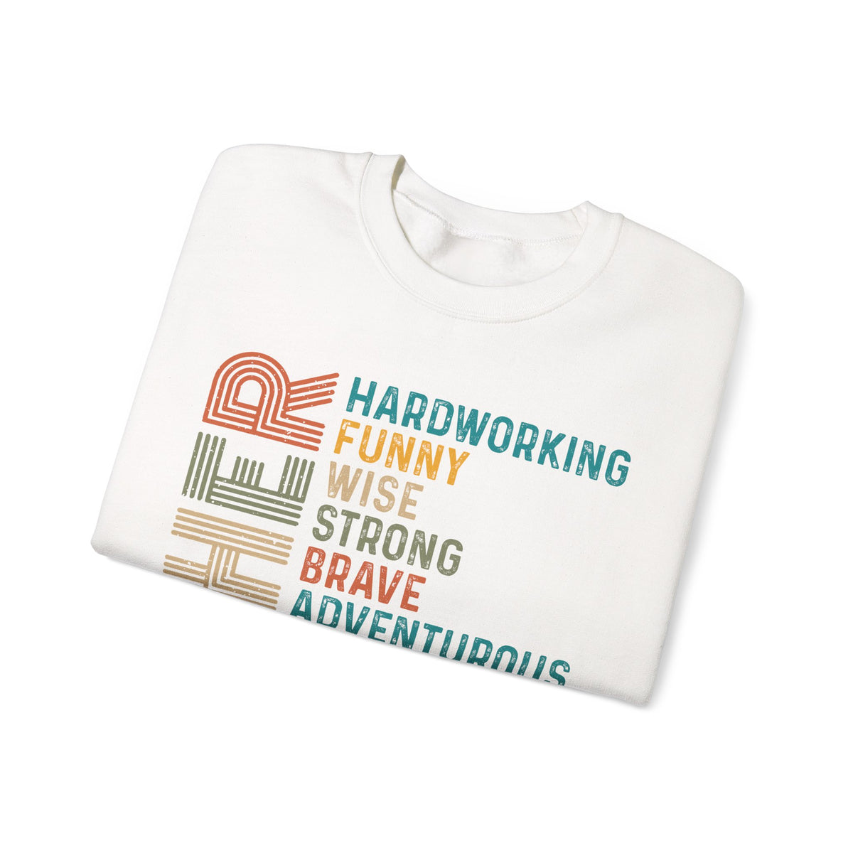 Father: Hardworking, Funny, Wise – Gildan Heavy Blend | Trendy Men's Soft Sweatshirt. Direct to Garment. Printed & Shipped in the USA. Unisex Sizes.