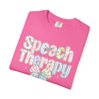 Speech Therapy - Pink Blue Coquette - Comfort Colors | Trendy Women's T-Shirt. Direct to Garment. Printed & Shipped in the USA. Unisex Sizes.