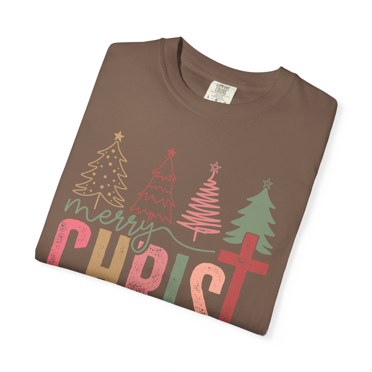 Merry ChrisTmas Christian Faith Graphic - Comfort Colors | Trendy Women's T-Shirt. Direct to Garment. Printed & Shipped in the USA. Unisex Sizes.