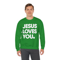 Jesus Loves You – Gildan Heavy Blend | Trendy Women’s and Men's Soft Sweatshirt. Direct to Garment. Printed & Shipped in the USA. Unisex Sizes.