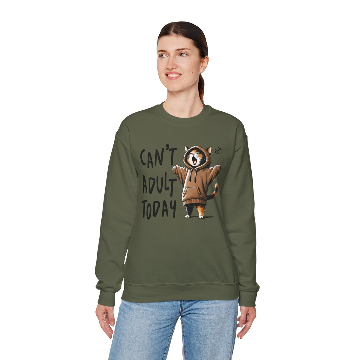 Can’t Adult Today, Cat – Gildan Heavy Blend | Trendy Women’s and Men's Soft Sweatshirt. Direct to Garment. Printed & Shipped in the USA. Unisex Sizes.