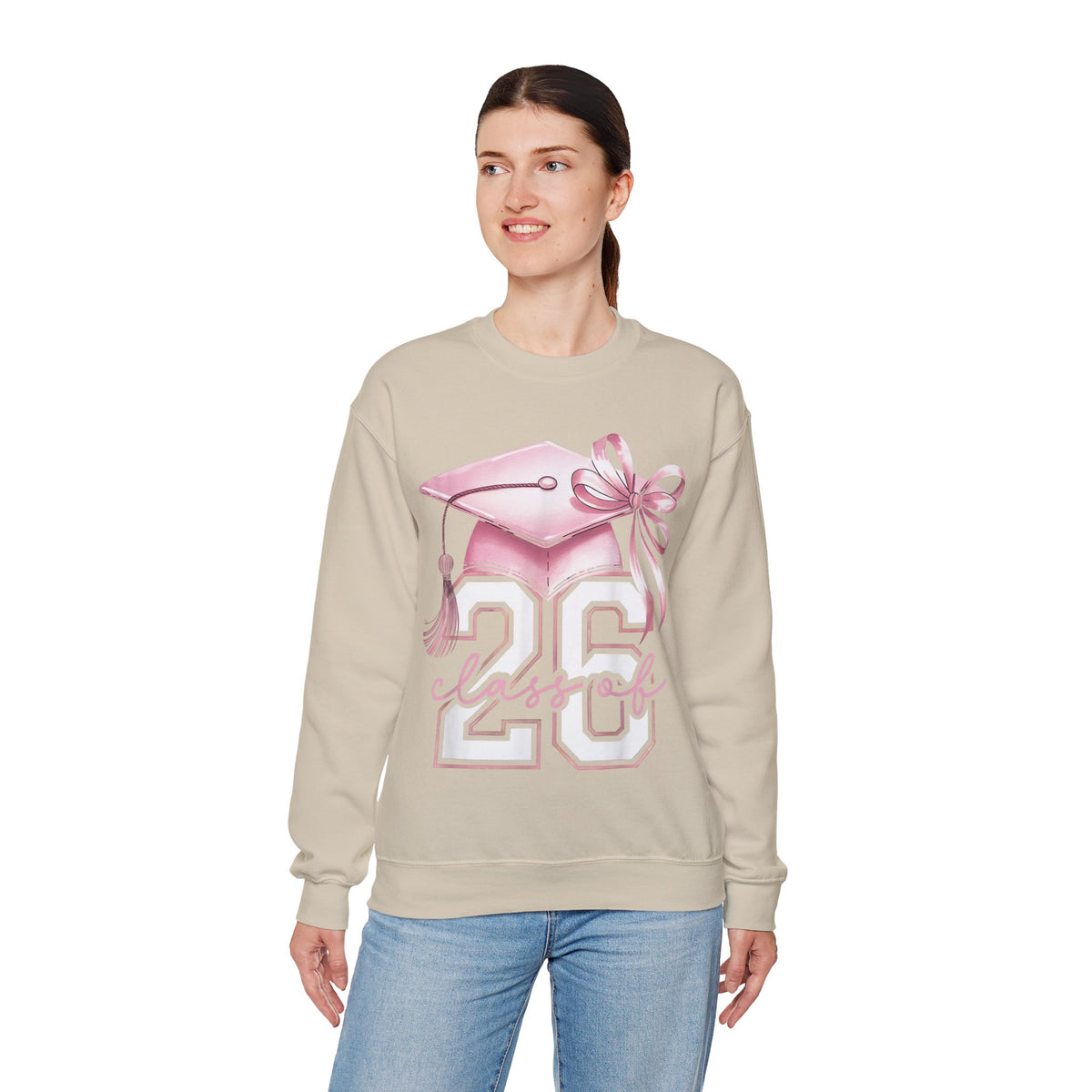 Pink Coquette, Class of 2026 Graduation Cap – Gildan Heavy Blend | Trendy Women’s Soft Sweatshirt. Direct to Garment. Printed & Shipped in the USA. Unisex Sizes.