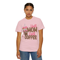 Half Mom Half Coffee. Cute Leopard Print Coffee Design - Comfort Colors | Trendy Women's T-Shirt. Direct to Garment. Printed & Shipped in the USA. Unisex Sizes.