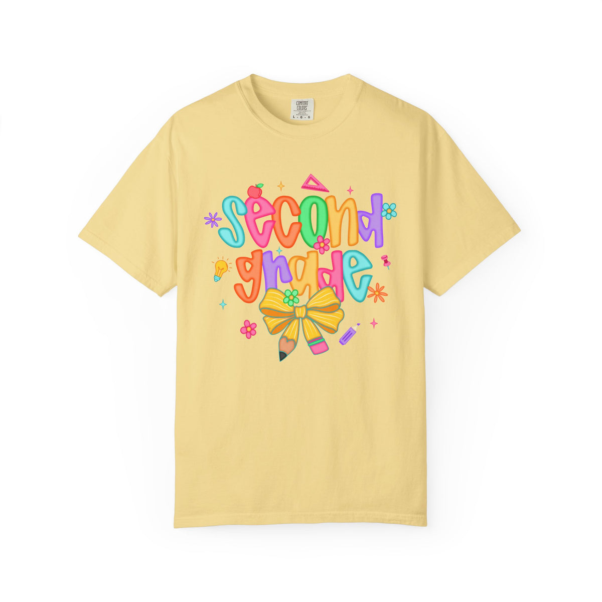 Coquette Second Grade Pencil Bow - Comfort Colors | Trendy Women's T-Shirt. Direct to Garment. Printed & Shipped in the USA. Unisex Sizes.