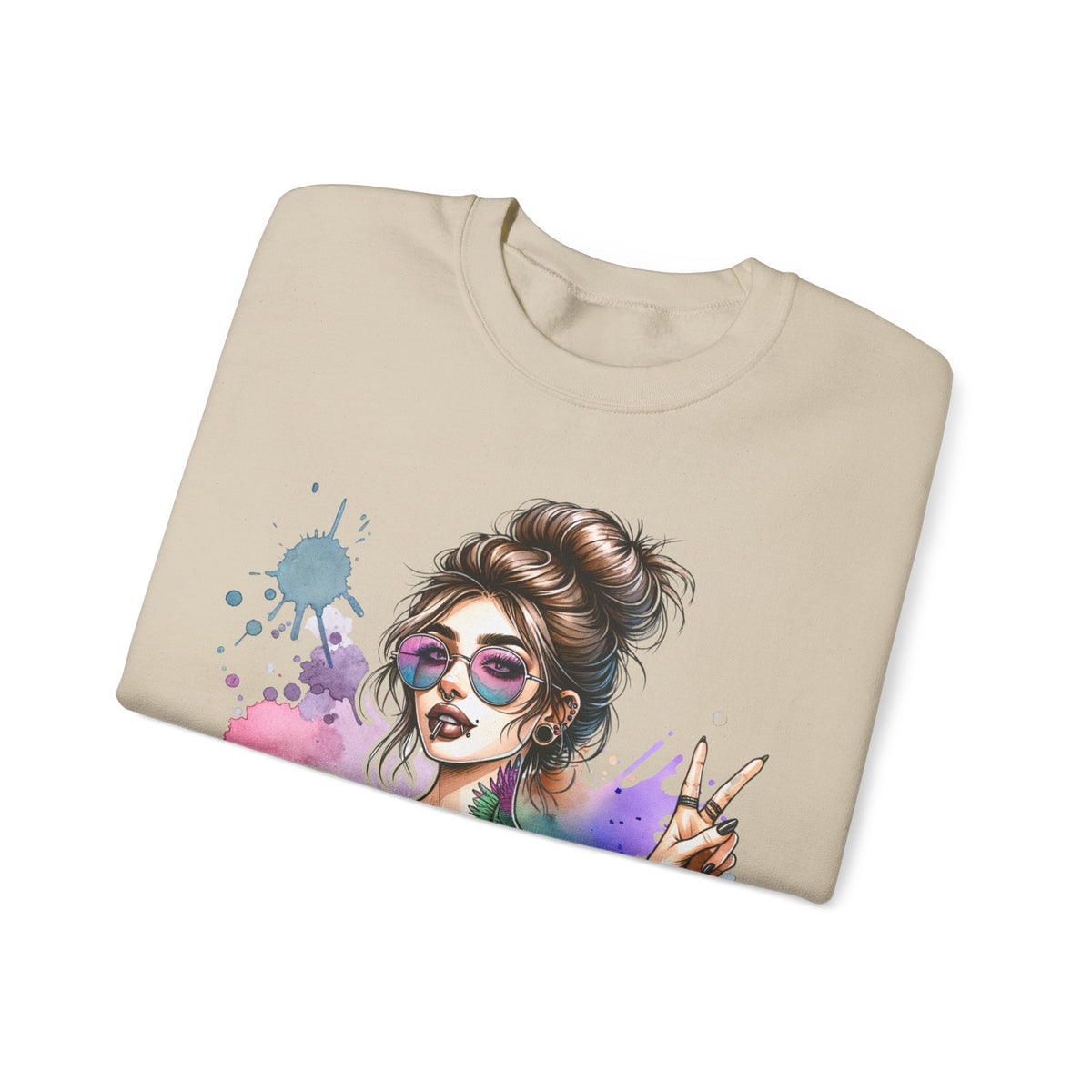 Cool Mombie with Coffee Peace Tattoo - Tired Mom – Gildan Heavy Blend | Trendy Women’s Soft Sweatshirt. Direct to Garment. Printed & Shipped in the USA. Unisex Sizes.