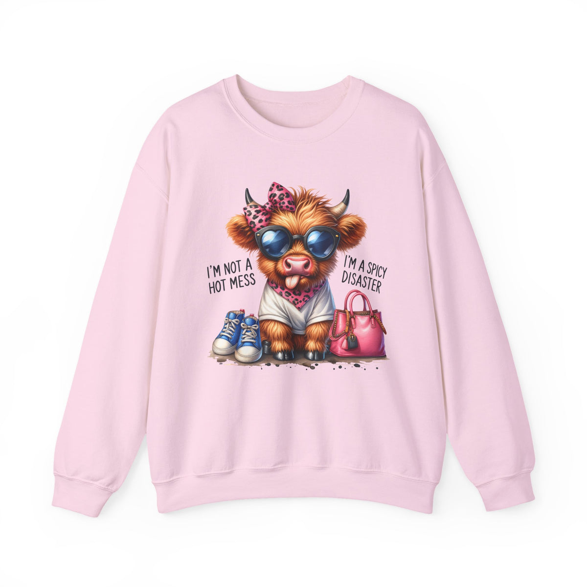 I’m Not a Hot Mess, I’m a Spicy Disaster – Gildan Heavy Blend | Trendy Women’s Soft Sweatshirt. Direct to Garment. Printed & Shipped in the USA. Unisex Sizes.