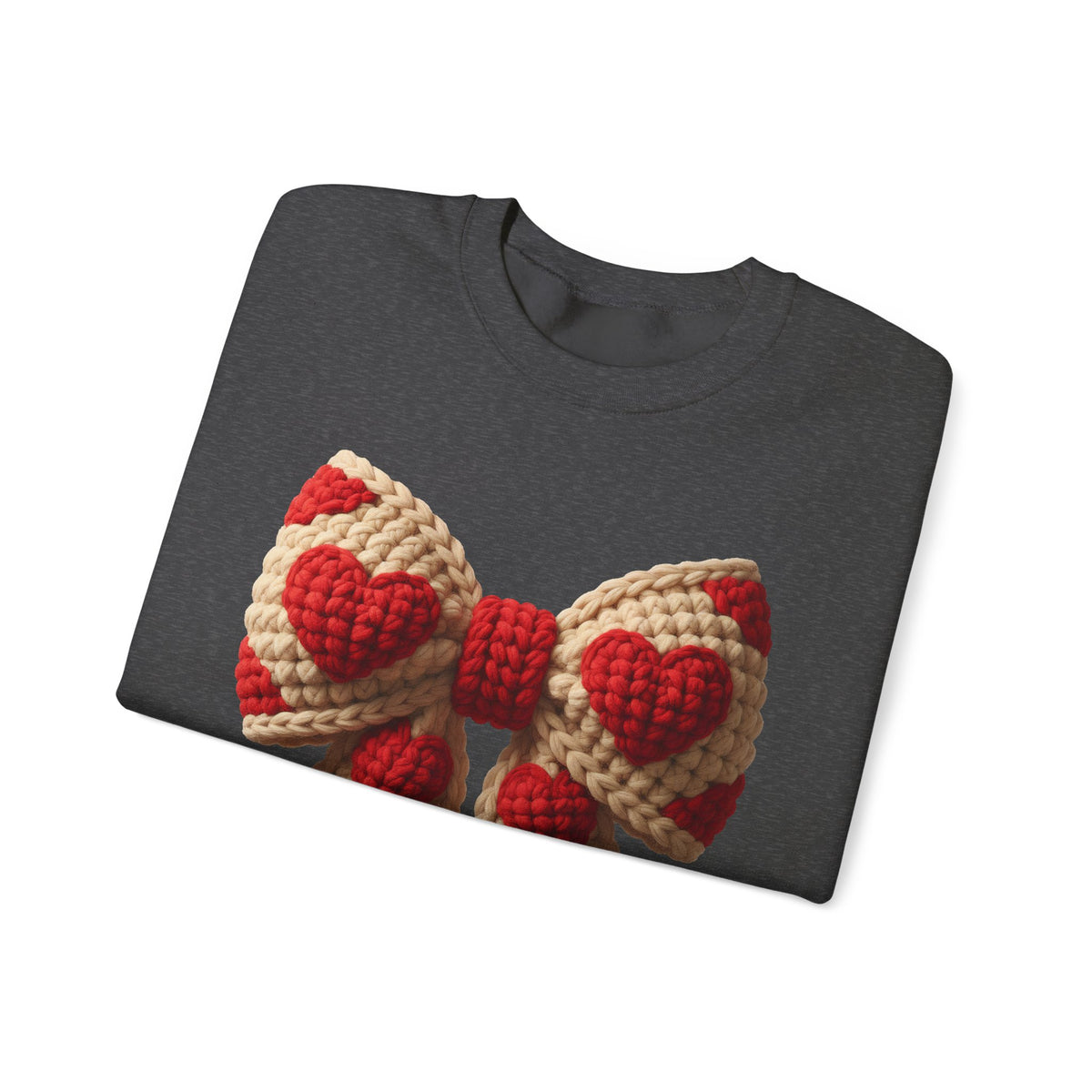 Faux Crochet Valentine Bow – Gildan Heavy Blend | Trendy Women’s Soft Sweatshirt. Direct to Garment. Printed & Shipped in the USA. Unisex Sizes.