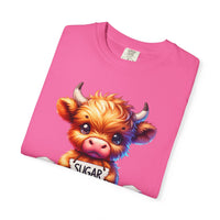 Sugar Addict Highland Cow - Comfort Colors | Trendy Women's T-Shirt. Direct to Garment. Printed & Shipped in the USA. Unisex Sizes.