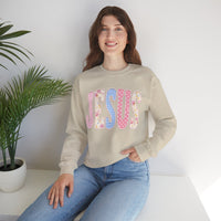 JESUS Pastel Faux Patchwork – Gildan Heavy Blend | Trendy Women’s Soft Sweatshirt. Direct to Garment. Printed & Shipped in the USA. Unisex Sizes.