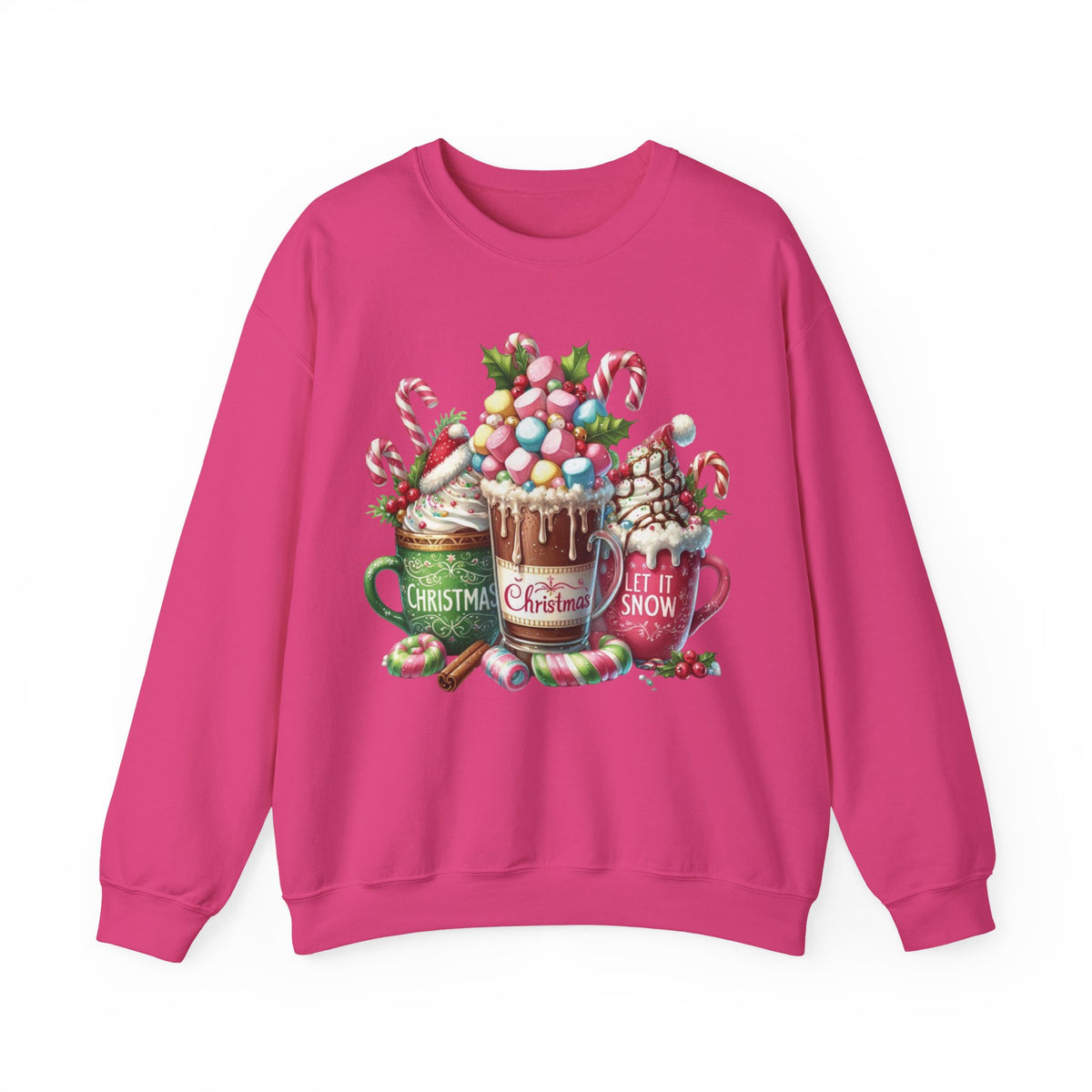 Hot Chocolate Mugs Christmas Hot Cocoa – Gildan Heavy Blend | Trendy Women’s Soft Sweatshirt. Direct to Garment. Printed & Shipped in the USA. Unisex Sizes.
