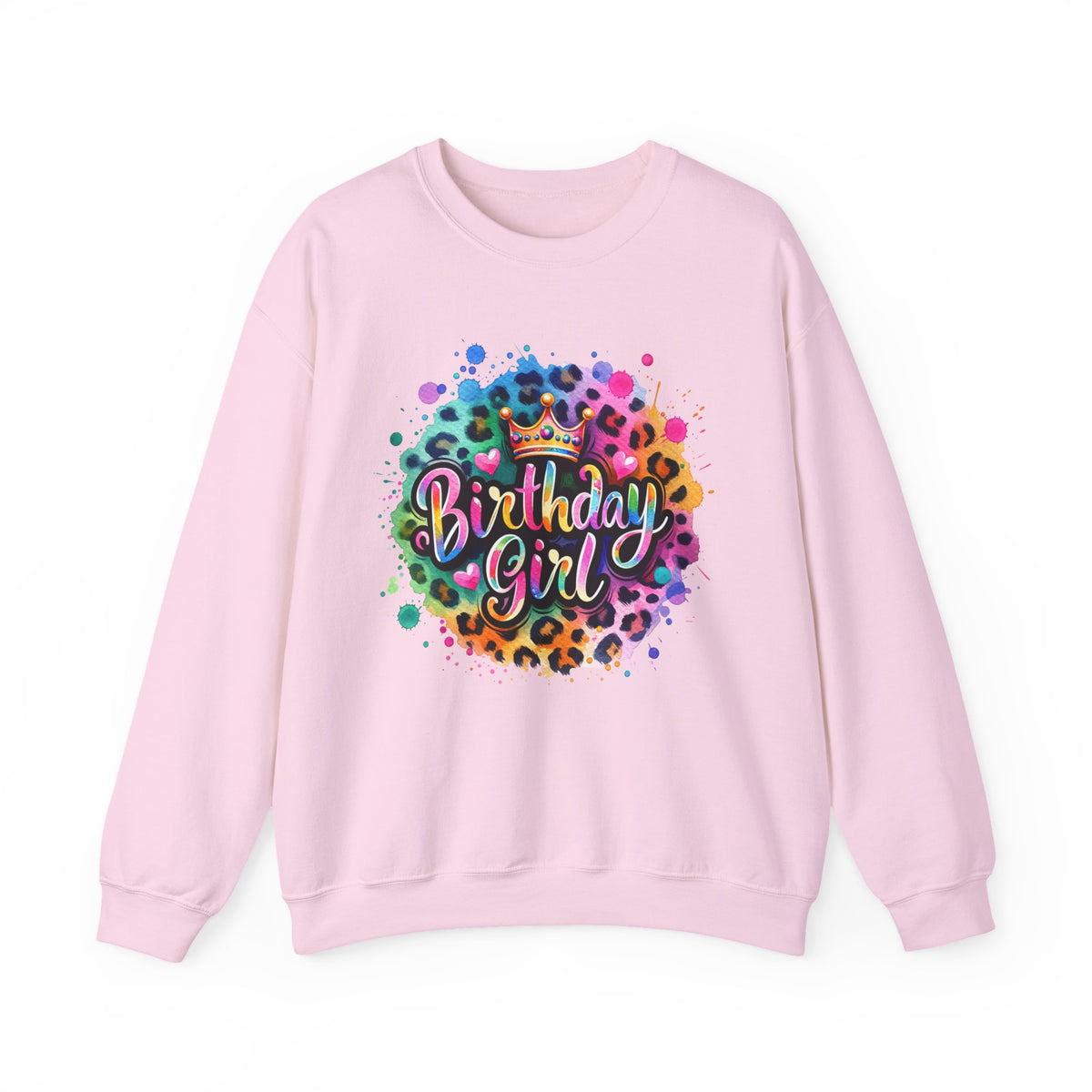 Birthday Girl, Neon Leopard – Gildan Heavy Blend | Trendy Women’s Soft Sweatshirt. Direct to Garment. Printed & Shipped in the USA. Unisex Sizes.