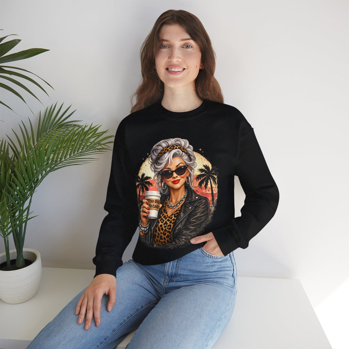 Too Old To Care, Fashionista Grandma – Gildan Heavy Blend | Trendy Women’s Soft Sweatshirt. Direct to Garment. Printed & Shipped in the USA. Unisex Sizes.