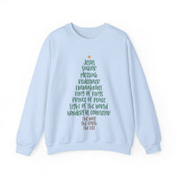 Jesus Names Christmas Tree – Gildan Heavy Blend | Trendy Women’s Soft Sweatshirt. Direct to Garment. Printed & Shipped in the USA. Unisex Sizes.