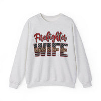 Firefighter Wife Patriotic Flag Lettering for Firefighter Spouse – Gildan Heavy Blend | Trendy Women’s Soft Sweatshirt. Direct to Garment. Printed & Shipped in the USA. Unisex Sizes.