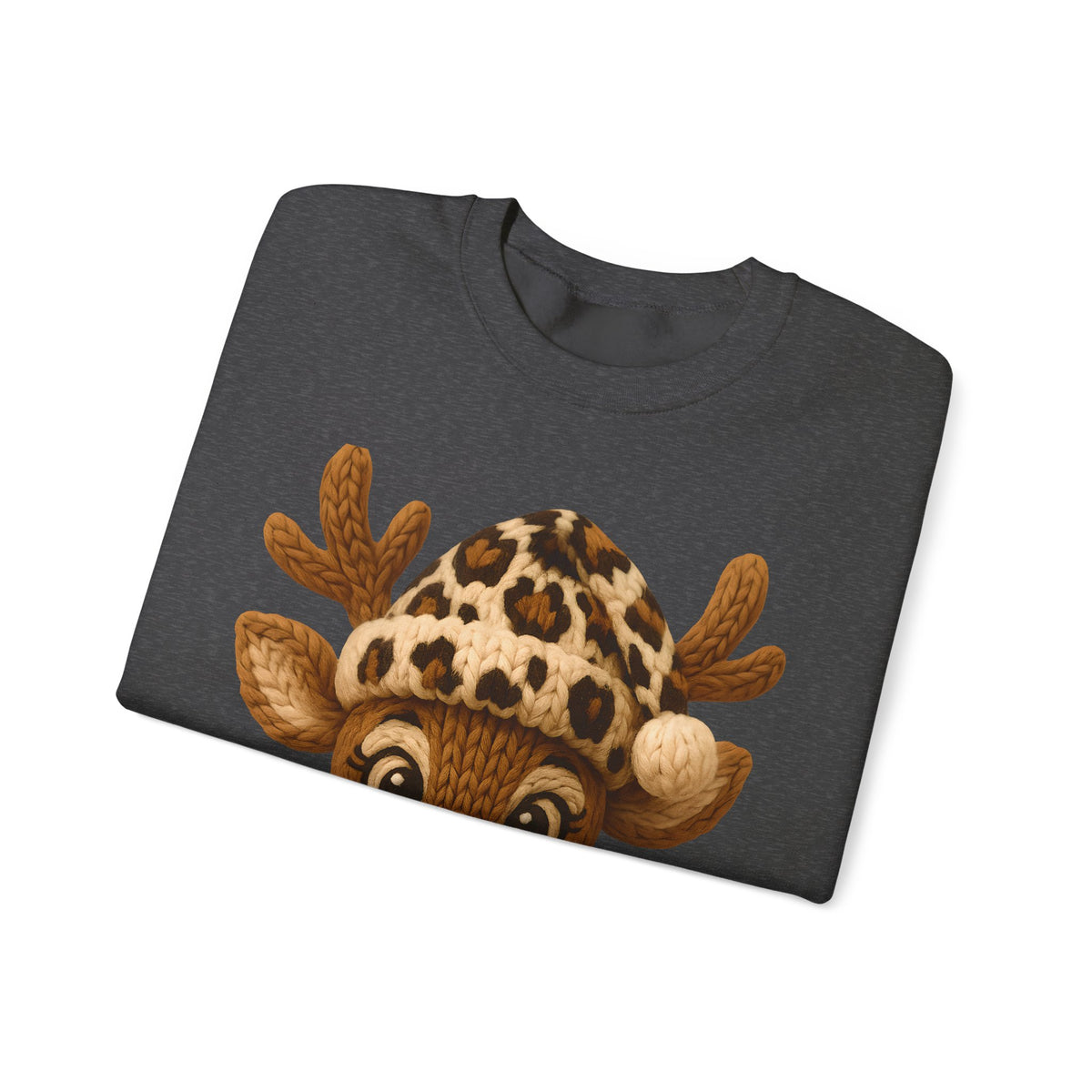 Rudolph Reindeer Leopard Santa Hat Christmas – Gildan Heavy Blend | Trendy Women’s Soft Sweatshirt. Direct to Garment. Printed & Shipped in the USA. Unisex Sizes.