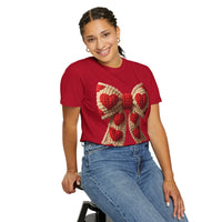Faux Crochet Valentine Bow - Comfort Colors | Trendy Women's T-Shirt. Direct to Garment. Printed & Shipped in the USA. Unisex Sizes.