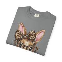 Bunny with Leopard Bow and Glasses - Comfort Colors | Trendy Women's T-Shirt. Direct to Garment. Printed & Shipped in the USA. Unisex Sizes.