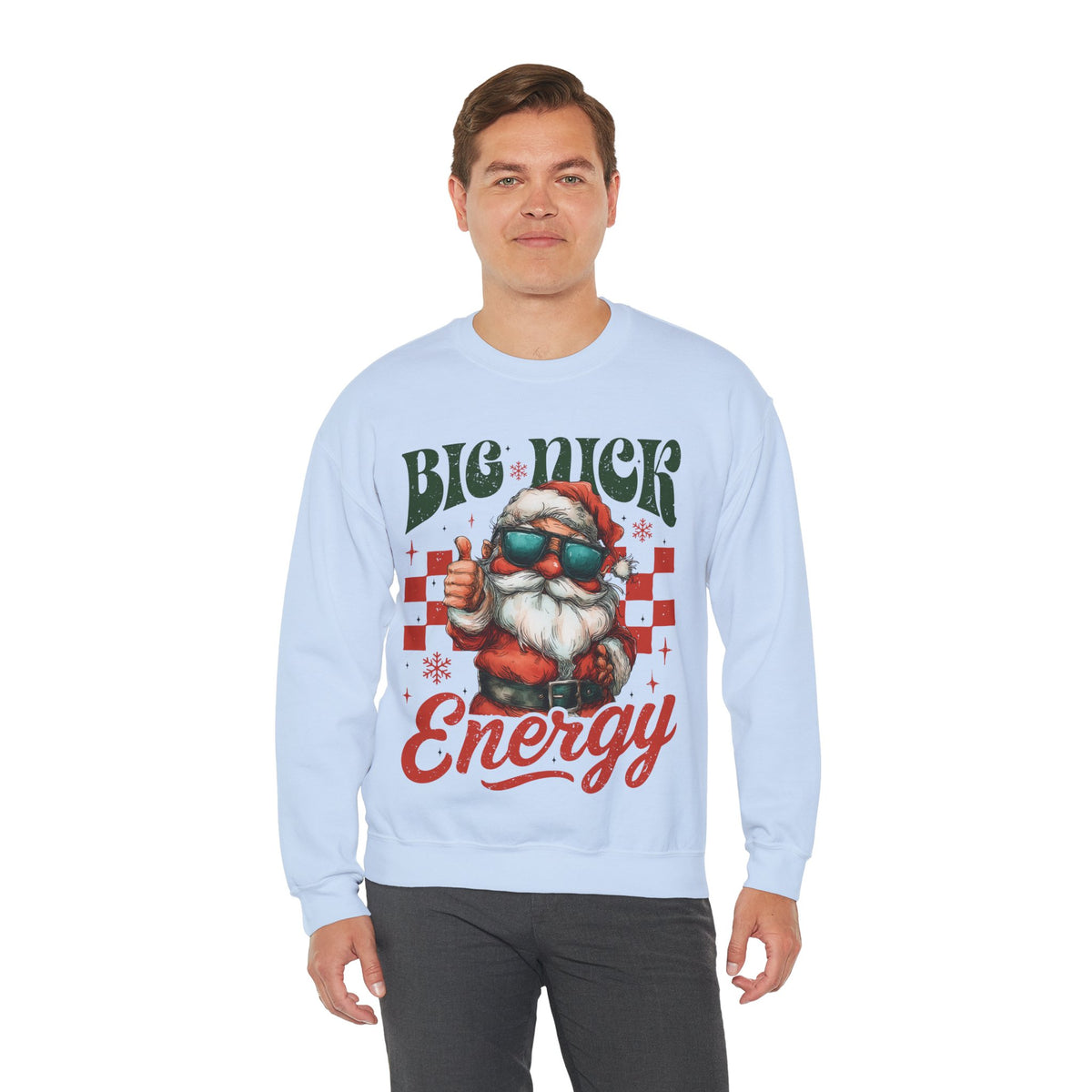 Big Nick Energy - Retro Santa Thumbs Up – Gildan Heavy Blend | Trendy Men's and Women’s Soft Sweatshirt. Direct to Garment. Printed & Shipped in the USA. Unisex Sizes.