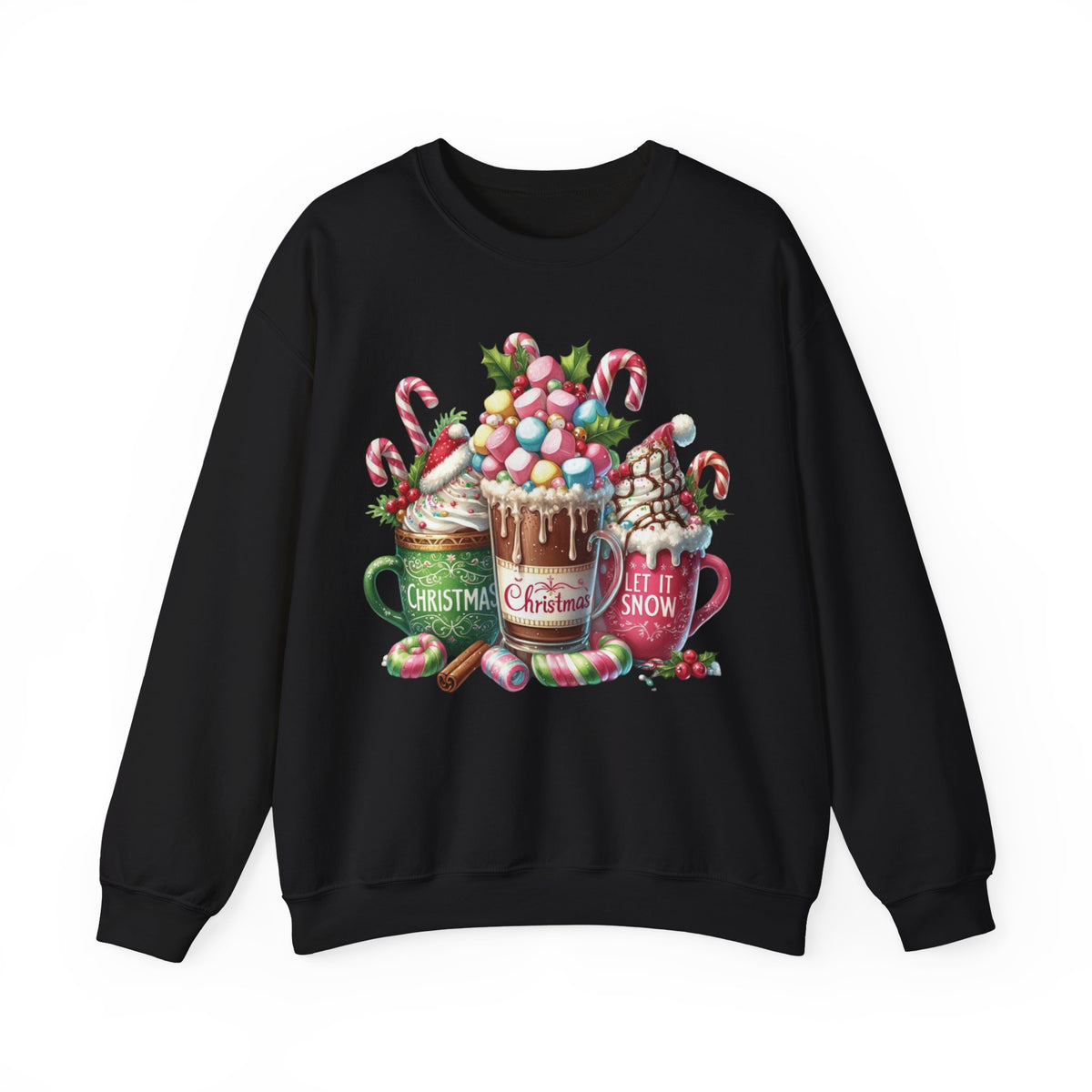 Hot Chocolate Mugs Christmas Hot Cocoa – Gildan Heavy Blend | Trendy Women’s Soft Sweatshirt. Direct to Garment. Printed & Shipped in the USA. Unisex Sizes.