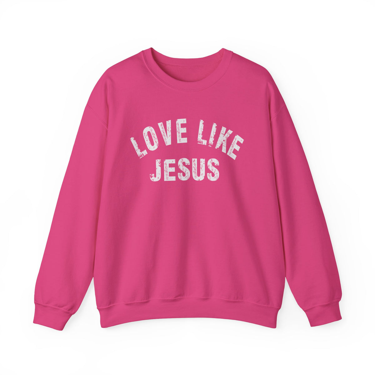 Love Like Jesus - Distressed – Gildan Heavy Blend | Trendy Men's and Women’s Soft Sweatshirt. Direct to Garment. Printed & Shipped in the USA. Unisex Sizes.