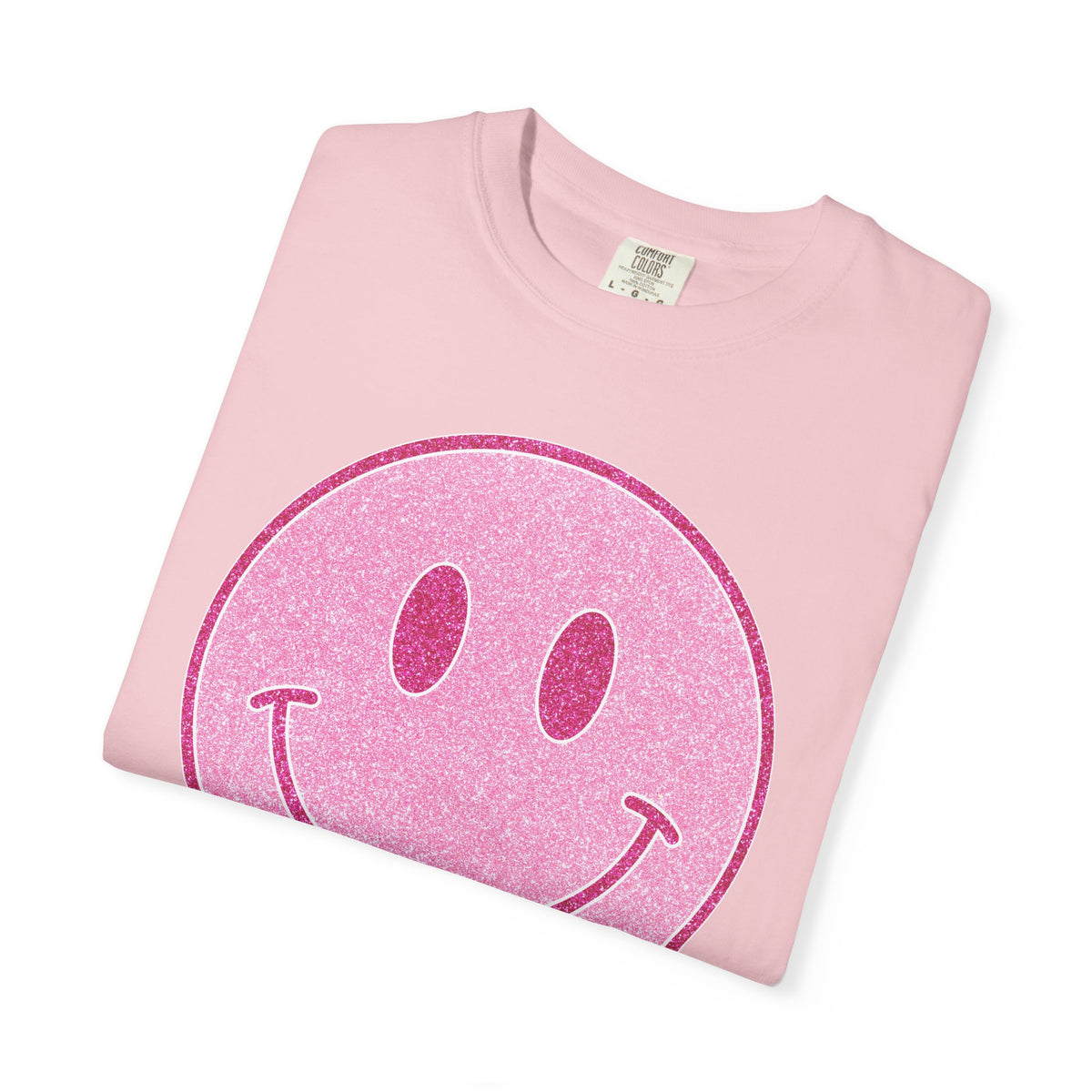 Faux Glitter Smiley - Comfort Colors | Trendy Women's T-Shirt. Direct to Garment. Printed & Shipped in the USA. Unisex Sizes.