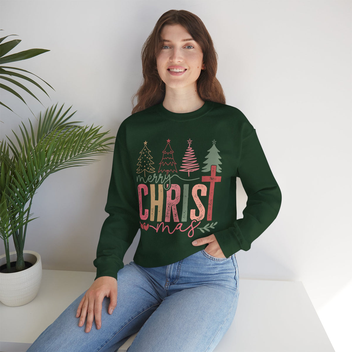 Merry ChrisTmas Christian Faith Graphic – Gildan Heavy Blend | Trendy Women’s Soft Sweatshirt. Direct to Garment. Printed & Shipped in the USA. Unisex Sizes.