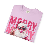 Pink Merry Christmas Bubblegum Santa - Comfort Colors | Trendy Women's T-Shirt. Direct to Garment. Printed & Shipped in the USA. Unisex Sizes.