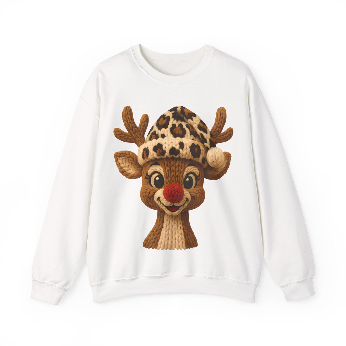 Rudolph Reindeer Leopard Santa Hat Christmas – Gildan Heavy Blend | Trendy Women’s Soft Sweatshirt. Direct to Garment. Printed & Shipped in the USA. Unisex Sizes.