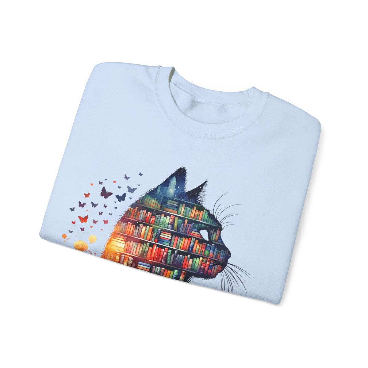 Cat Silhouette for Book Lovers – Gildan Heavy Blend | Trendy Women’s Soft Sweatshirt. Direct to Garment. Printed & Shipped in the USA. Unisex Sizes.