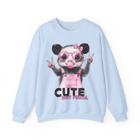 Cute But Feral, Possum in Pink Bibs – Gildan Heavy Blend | Trendy Women’s Soft Sweatshirt. Direct to Garment. Printed & Shipped in the USA. Unisex Sizes.