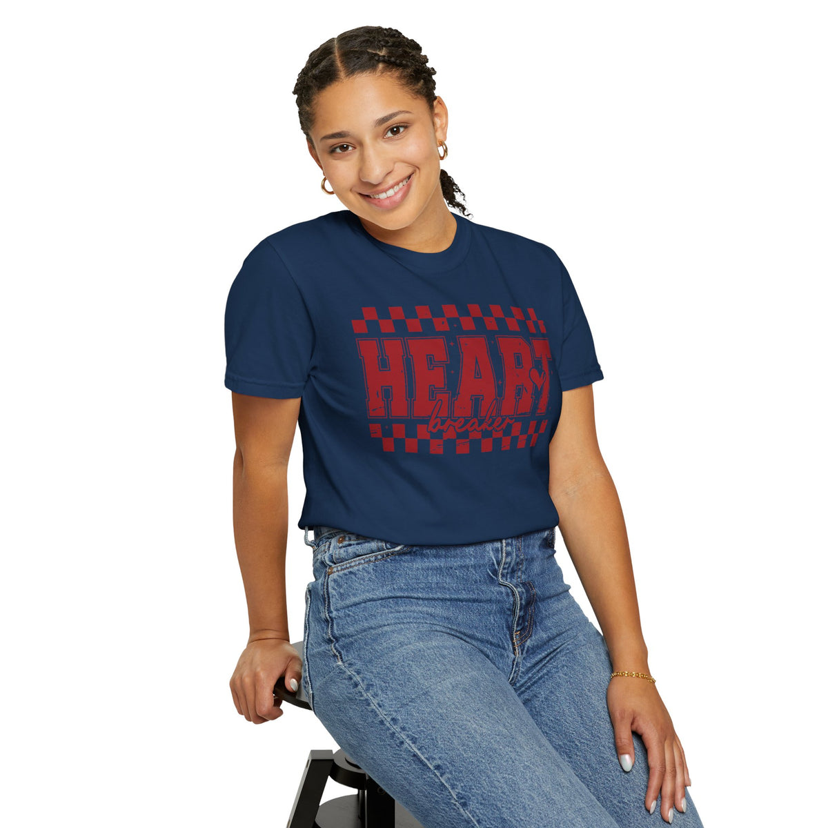 Heart Breaker, Red Checkered Distressed - Comfort Colors | Trendy Women's T-Shirt. Direct to Garment. Printed & Shipped in the USA. Unisex Sizes.