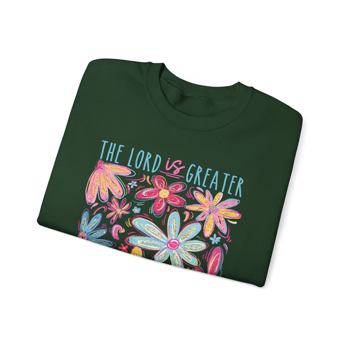 The Lord Is Greater Than The Giants You Face – Gildan Heavy Blend | Trendy Women’s Soft Sweatshirt. Direct to Garment. Printed & Shipped in the USA. Unisex Sizes.