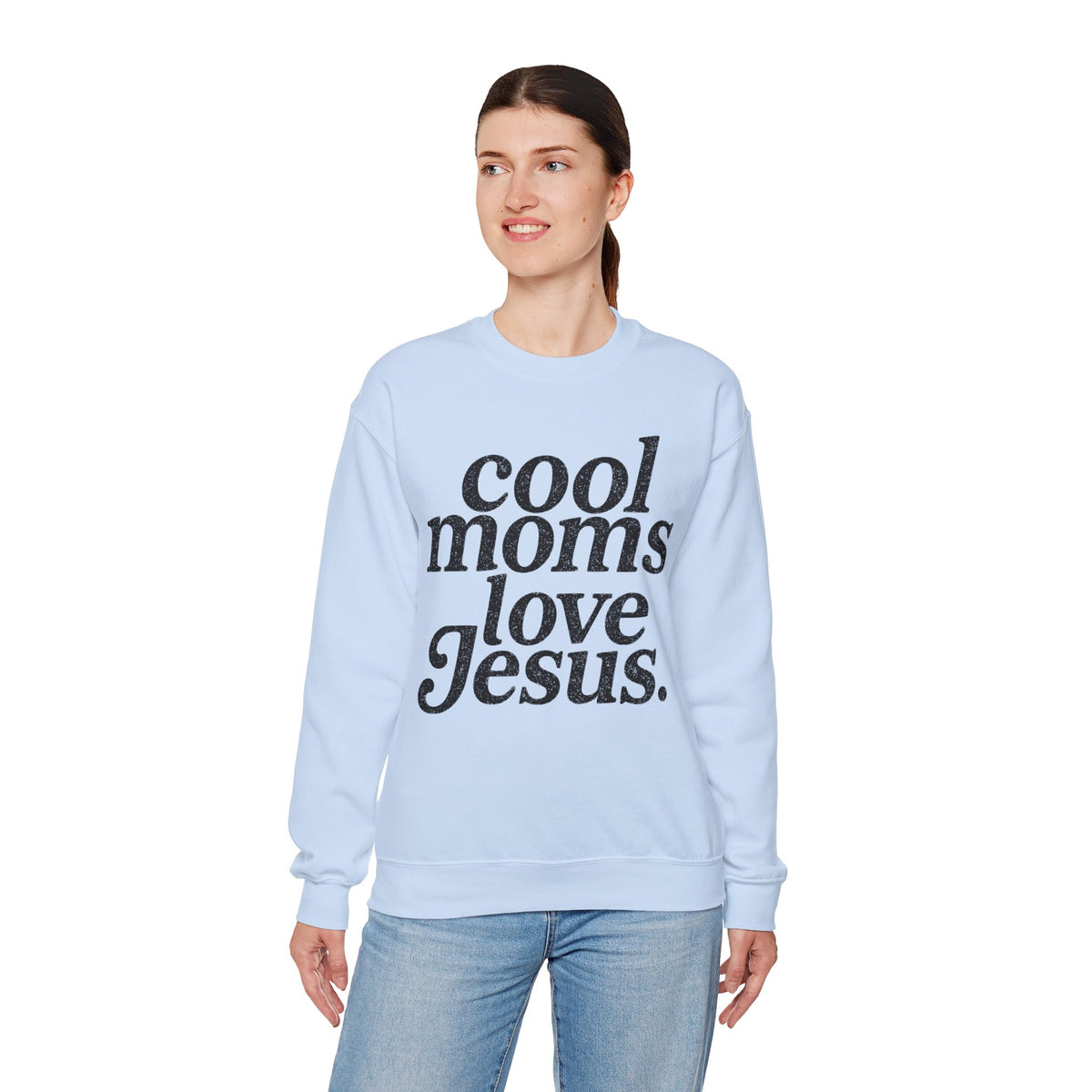 Cool Moms Love Jesus, Vintage – Gildan Heavy Blend | Trendy Women’s Soft Sweatshirt. Direct to Garment. Printed & Shipped in the USA. Unisex Sizes.
