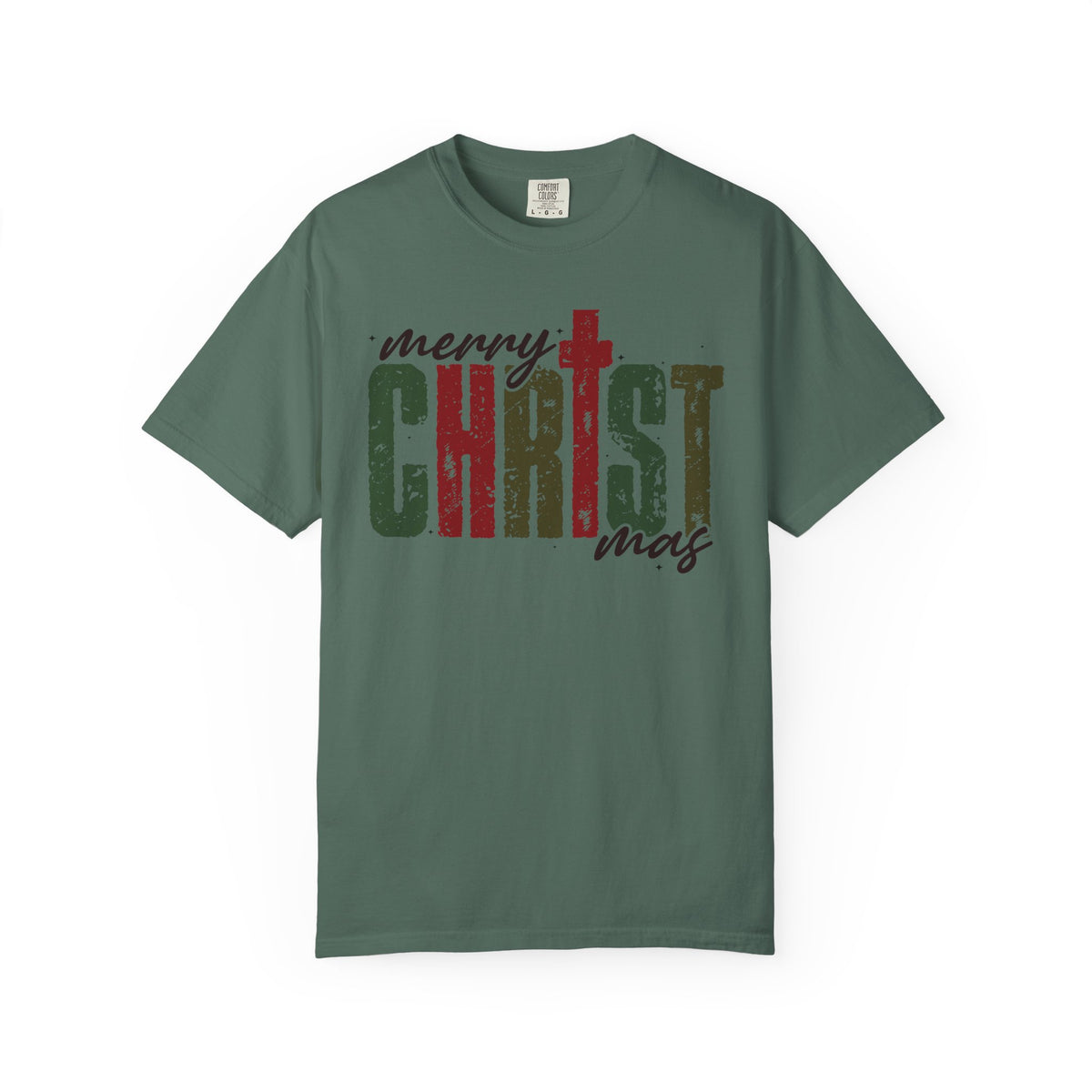 Distressed Merry ChrisTmas Faith - Comfort Colors | Trendy Men's and Women's T-Shirt. Direct to Garment. Printed & Shipped in the USA. Unisex Sizes.