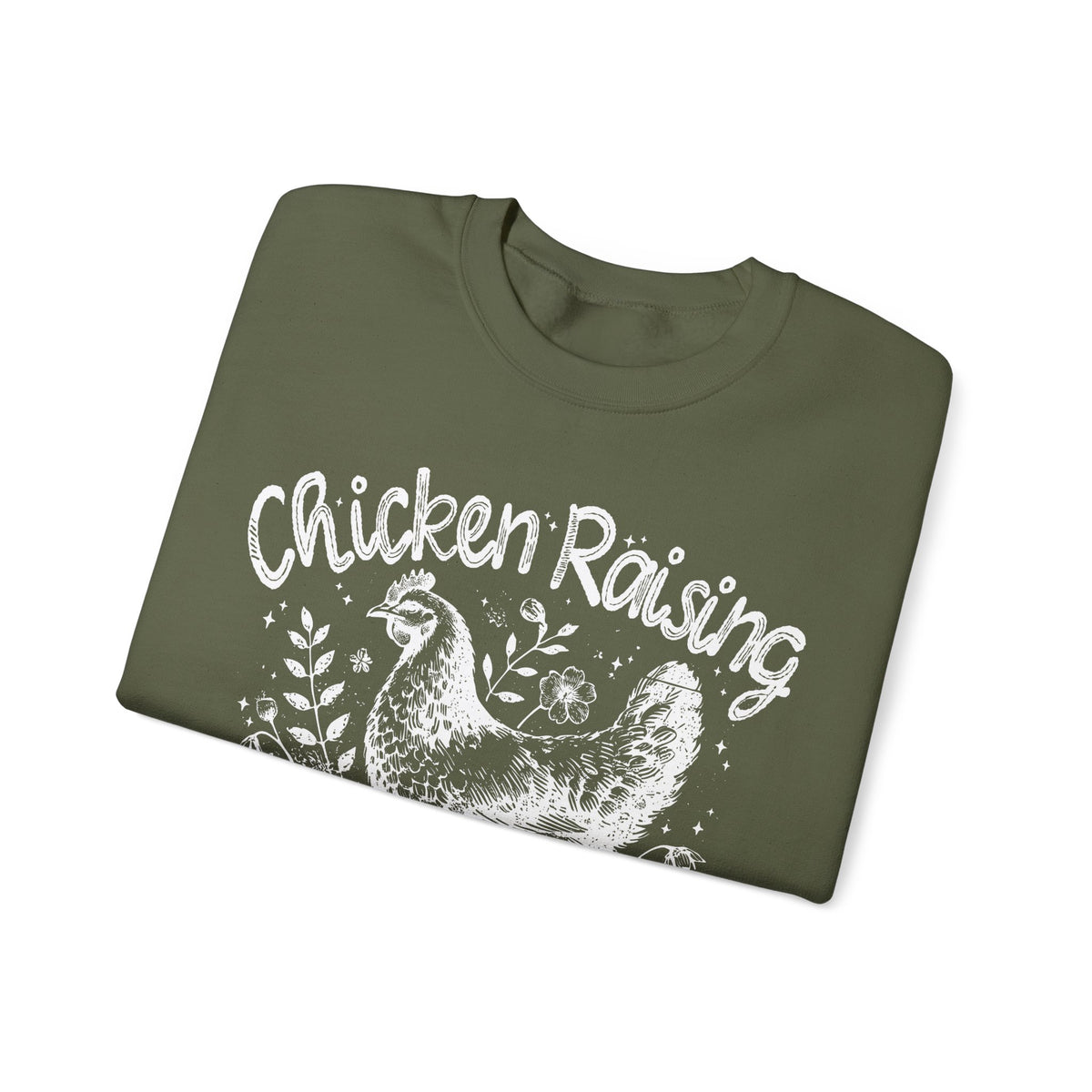 Chicken Raising and Jesus Praising – Gildan Heavy Blend | Trendy Men's and Women’s Soft Sweatshirt. Direct to Garment. Printed & Shipped in the USA. Unisex Sizes.