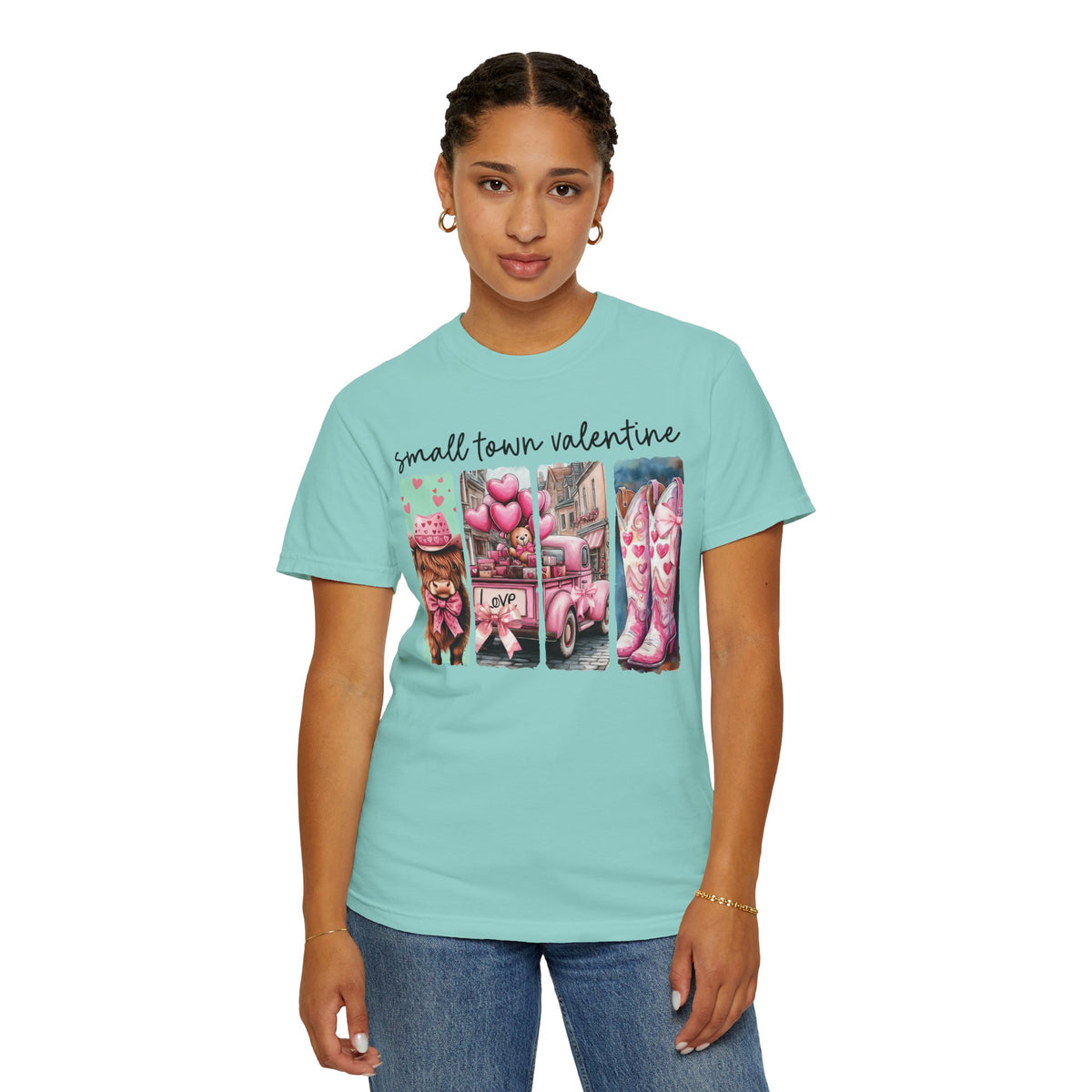 Small Town Valentine - Comfort Colors | Trendy Women's T-Shirt. Direct to Garment. Printed & Shipped in the USA. Unisex Sizes.