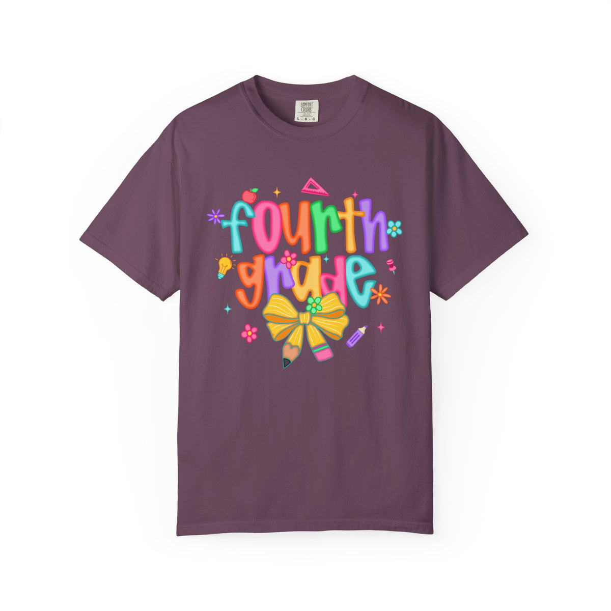 Coquette Fourth Grade Pencil Bow - Comfort Colors | Trendy Women's T-Shirt. Direct to Garment. Printed & Shipped in the USA. Unisex Sizes.