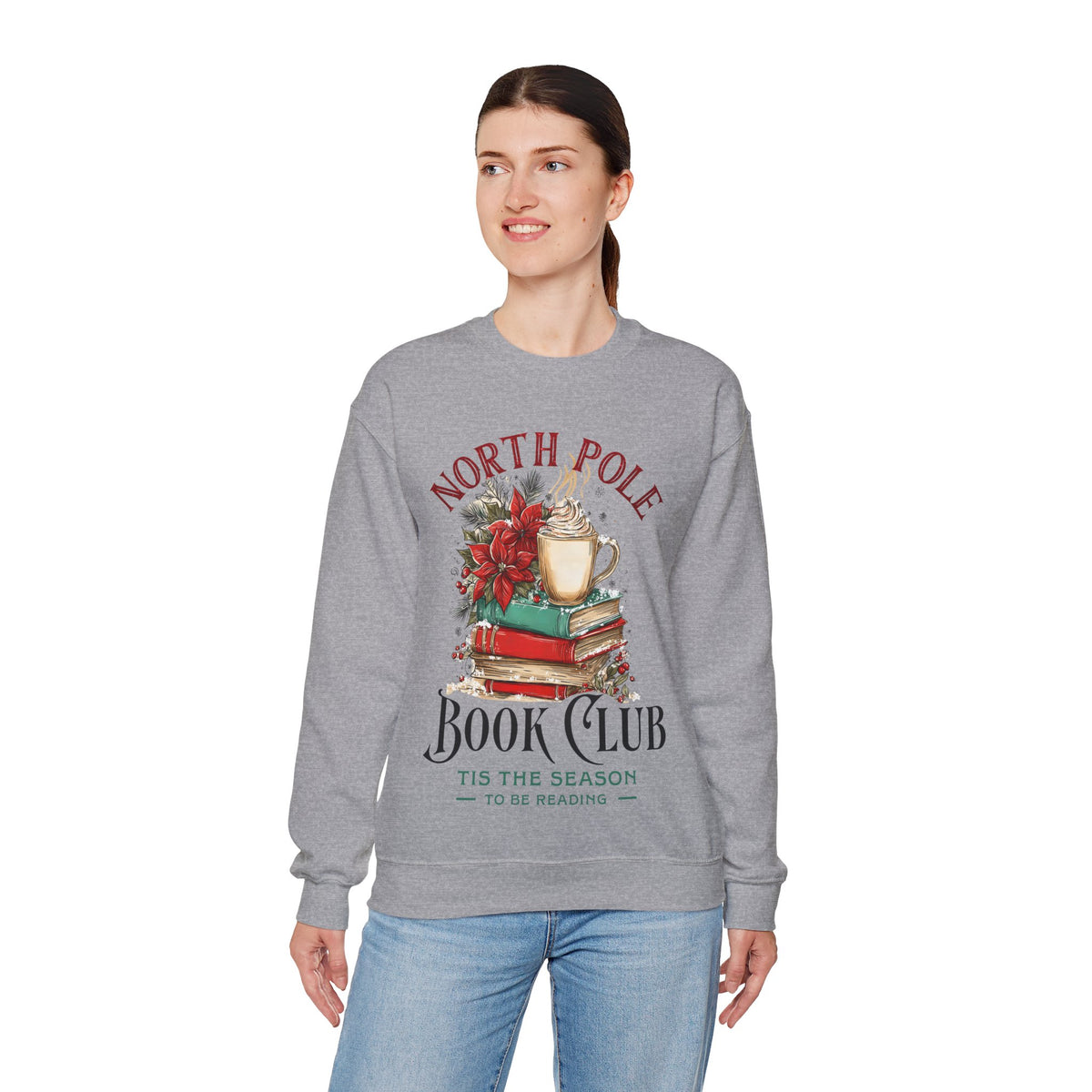 North Pole Book Club – Gildan Heavy Blend | Trendy Women’s Soft Sweatshirt. Direct to Garment. Printed & Shipped in the USA. Unisex Sizes.