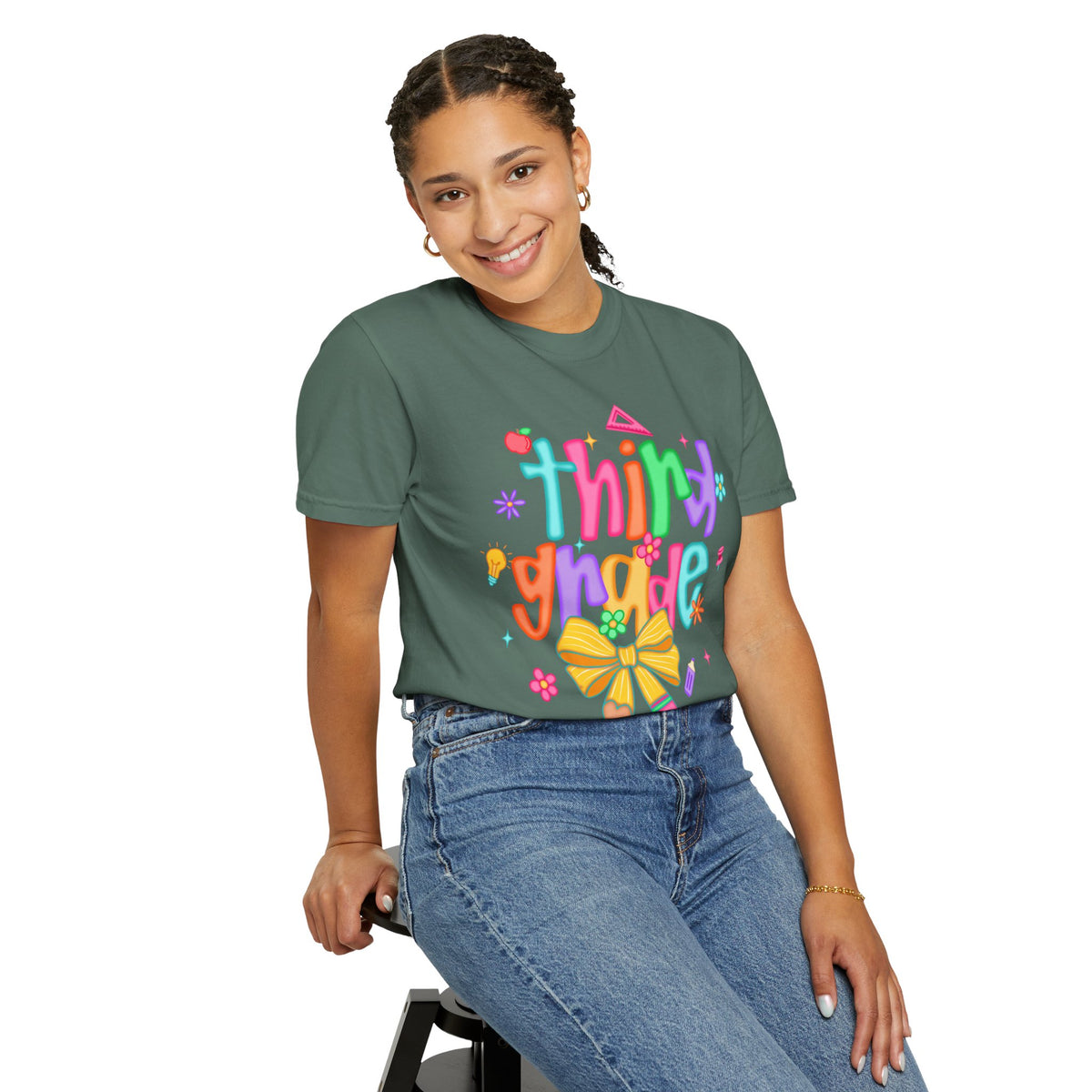 Coquette Third Grade Pencil Bow - Comfort Colors | Trendy Women's T-Shirt. Direct to Garment. Printed & Shipped in the USA. Unisex Sizes.