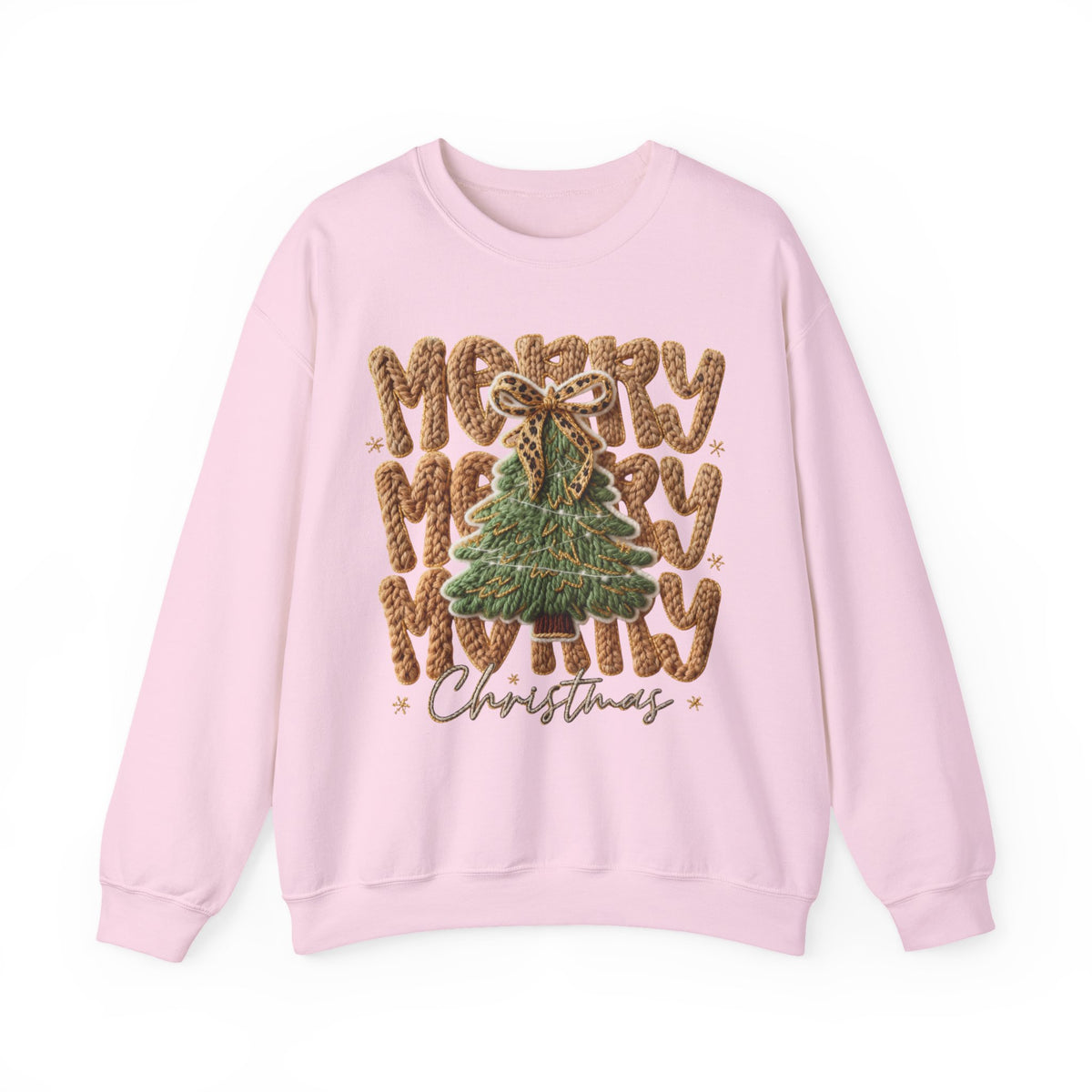 Merry Merry Merry Christmas, Faux Latch Hook Yarn – Gildan Heavy Blend | Trendy Women’s Soft Sweatshirt. Direct to Garment. Printed & Shipped in the USA. Unisex Sizes.