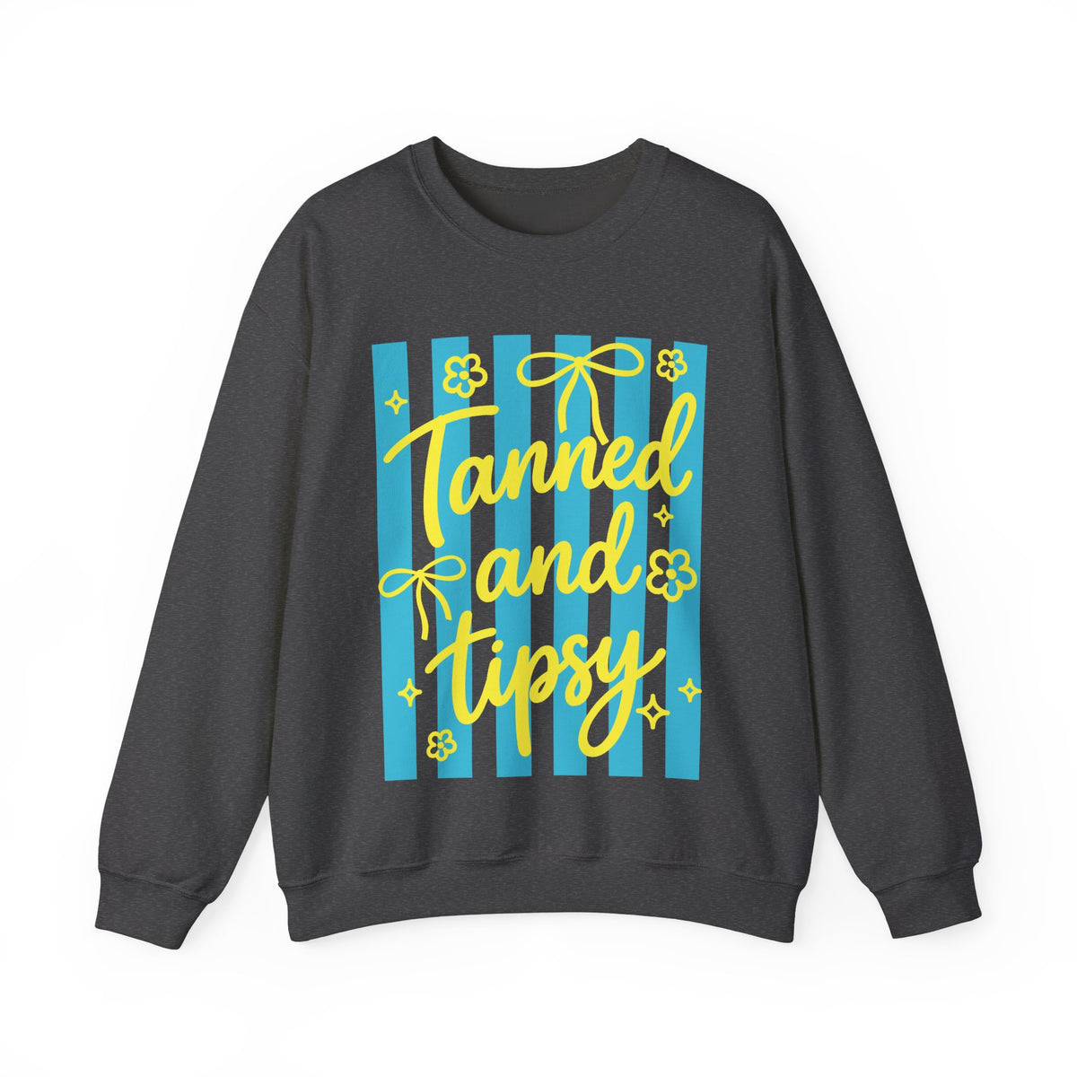Tanned and Tipsy – Gildan Heavy Blend | Trendy Women’s Soft Sweatshirt. Direct to Garment. Printed & Shipped in the USA. Unisex Sizes.