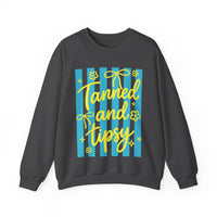 Tanned and Tipsy – Gildan Heavy Blend | Trendy Women’s Soft Sweatshirt. Direct to Garment. Printed & Shipped in the USA. Unisex Sizes.