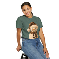 Cute Leopard Faux Knit Snowman Winter - Comfort Colors | Trendy Women's T-Shirt. Direct to Garment. Printed & Shipped in the USA. Unisex Sizes.