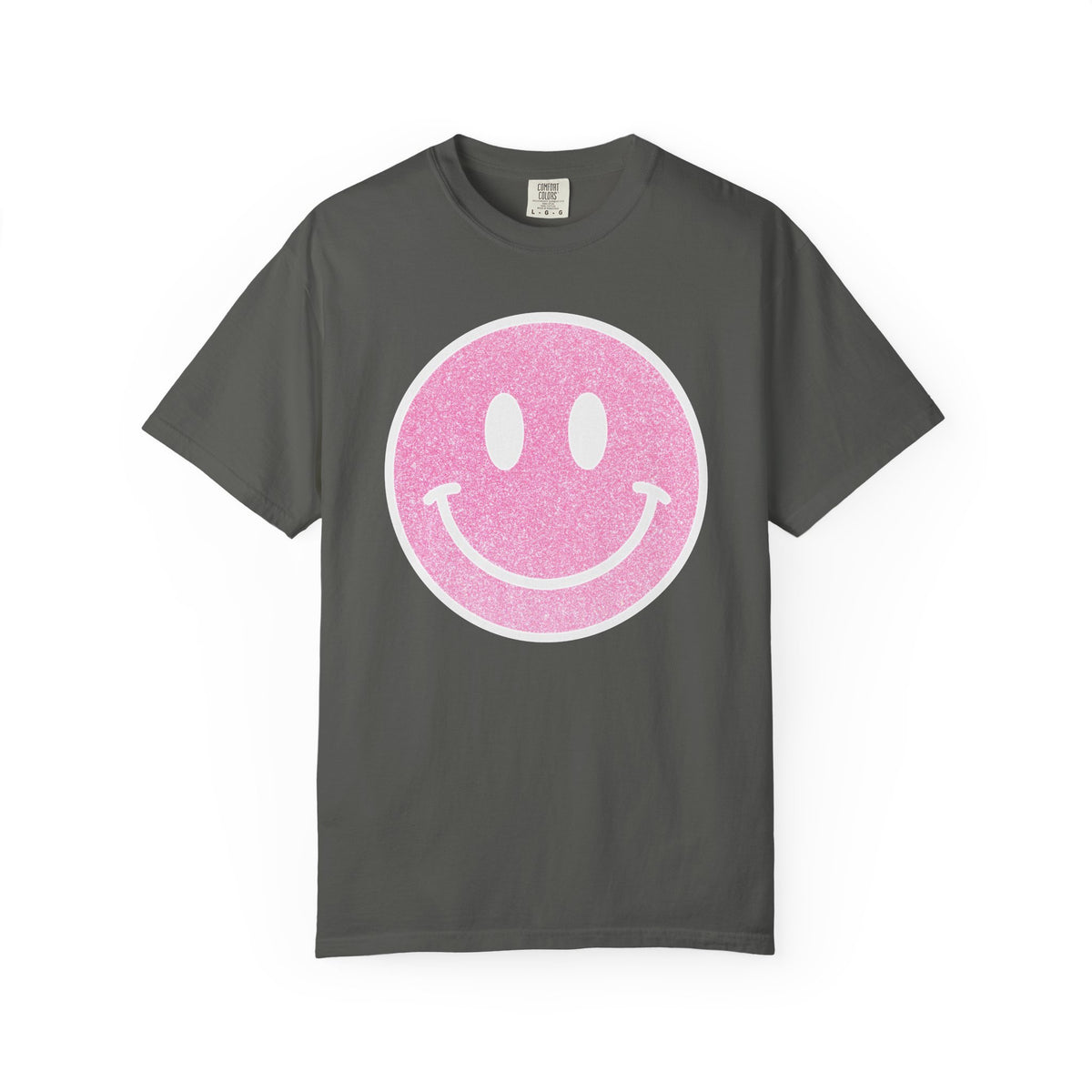 Faux Glitter Smiley - Comfort Colors | Trendy Women's T-Shirt. Direct to Garment. Printed & Shipped in the USA. Unisex Sizes.